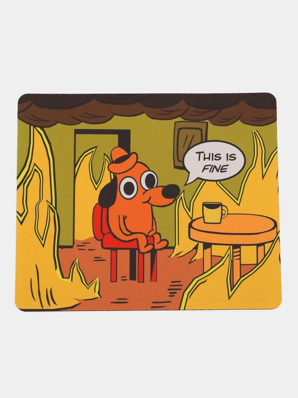 Игровой коврик для мыши This is fine, мем, прикол, собака в огне
