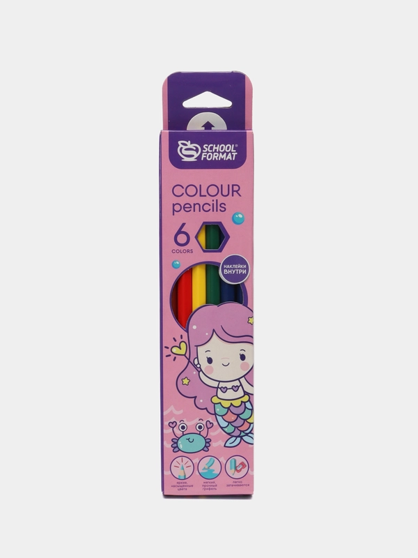 Набор цветных карандашей Schoolformat CUTE MERMAIDS 6 цветов