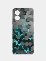 Бирюзовый силиконовый чехол Oppo A38/A18 (Оппо A38/Оппо А18), прозрачный, с рисунком, защита камеры