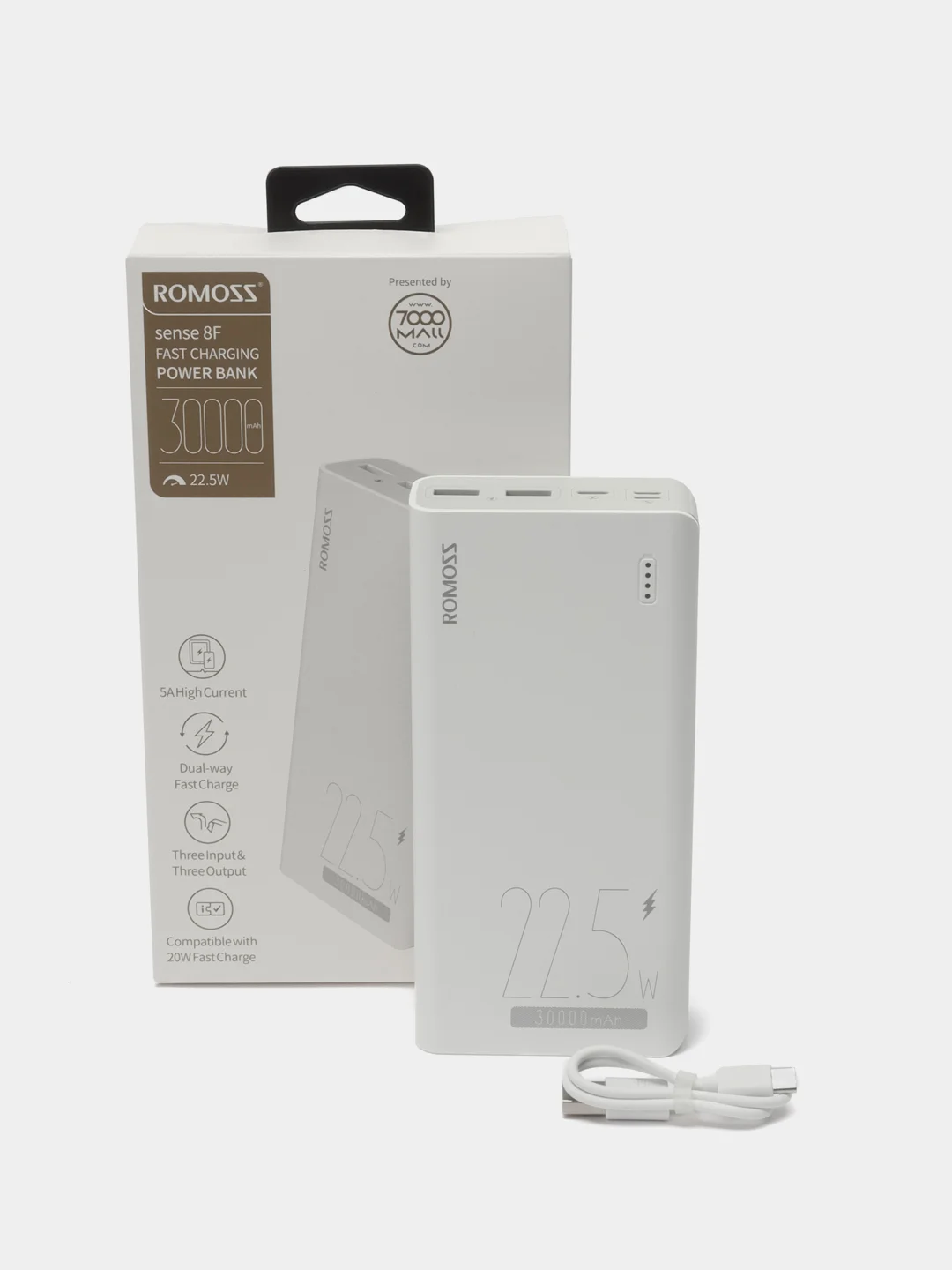 Белый внешний аккумулятор Romoss Sense 8F, 30000 mAh