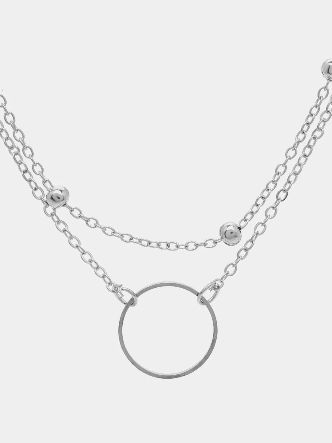 Серебряный цепочка на шею, двойная, с колечком, цепочка на шею, женская