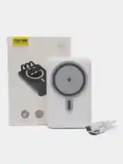 Белый powerbank со встроенными кабелями, Lightning, Type-C,10000 mAh,беспроводная зарядка