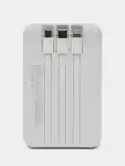 Белый powerbank со встроенными кабелями, Lightning, Type-C,10000 mAh,беспроводная зарядка