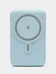 Голубой powerbank со встроенными кабелями, Lightning, Type-C,10000 mAh,беспроводная зарядка