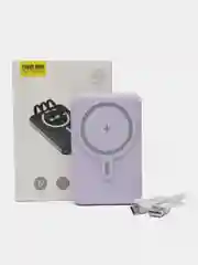 Лавандовый powerbank со встроенными кабелями, Lightning, Type-C,10000 mAh,беспроводная зарядка