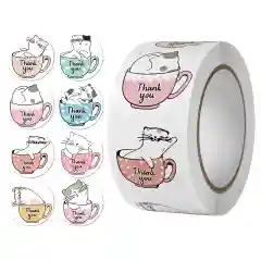 Стикеры наклейки котики, 500 штук, набором рулоном, надпись Thank you (Спасибо)
