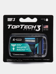 4 сменные кассеты TopTech Razor3 для бритв GILLEТТE Mach3, Mach3 Turbo, TopTech Razor3