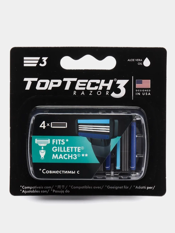 4 сменные кассеты TopTech Razor3 для бритв GILLEТТE Mach3, Mach3 Turbo, TopTech Razor3