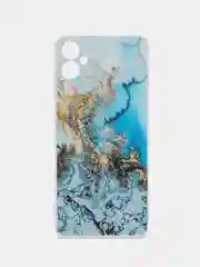 Голубой силиконовый чехол Samsung Galaxy A05 (Самсунг А05), прозрачный с рисунком, защита камеры