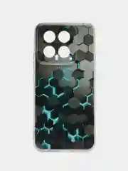 Бирюзовый силиконовый чехол на Xiaomi 14 / Сяоми 14 прозрачный, с рисунком, защита камеры
