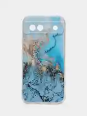 Голубой силиконовый чехол на Google Pixel 8A (Гугл Пиксель 8А), с рисунком, защита камеры