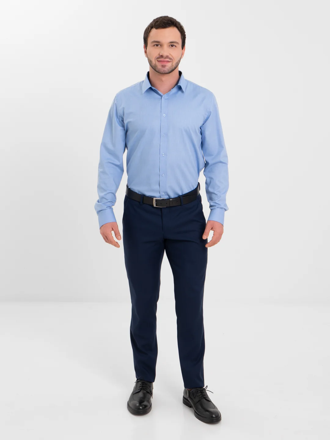 Небесно-голубой рубашка мужская с длинным рукавом, приталенная Slim Fit