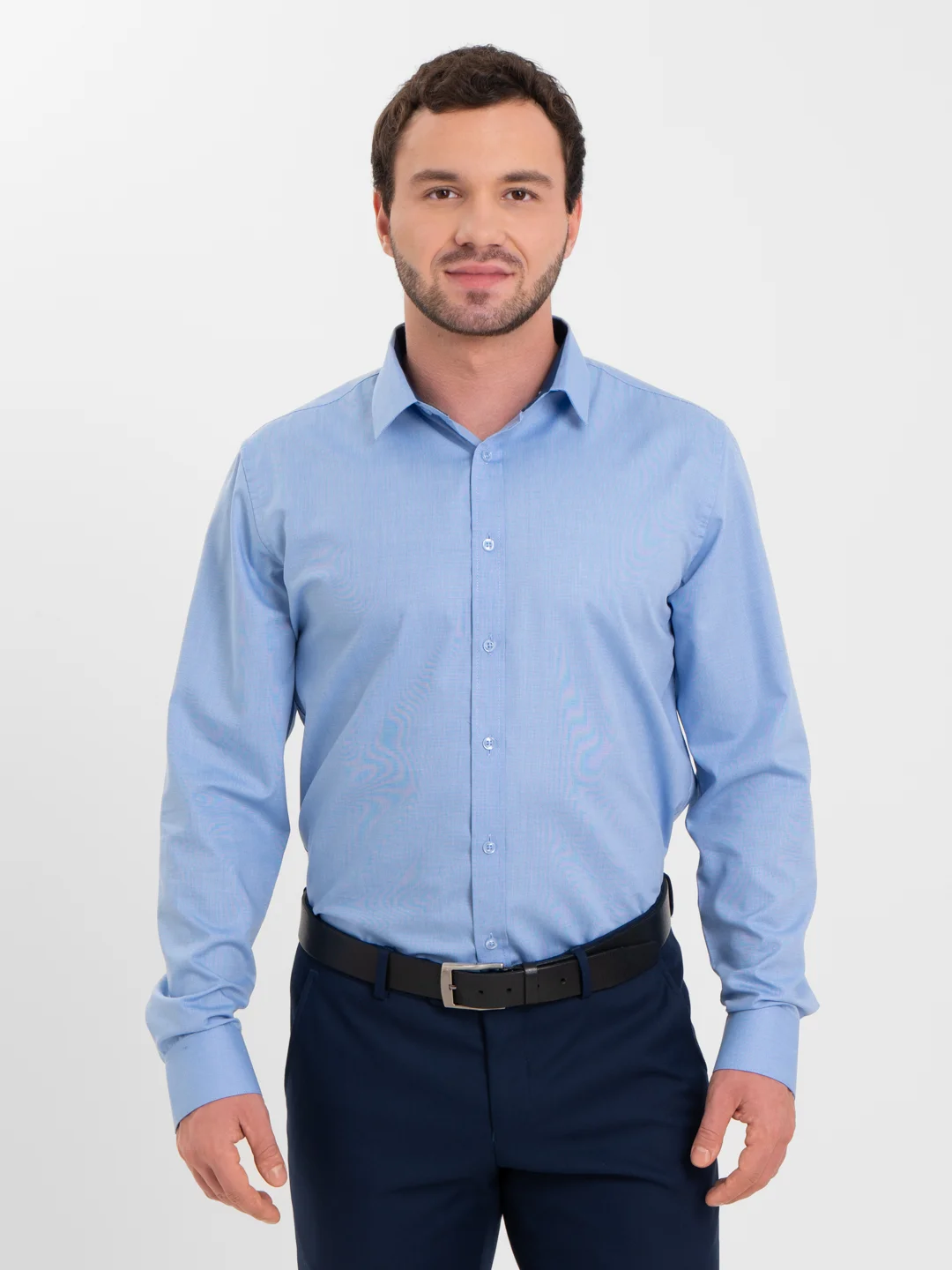 Небесно-голубой рубашка мужская с длинным рукавом, приталенная Slim Fit