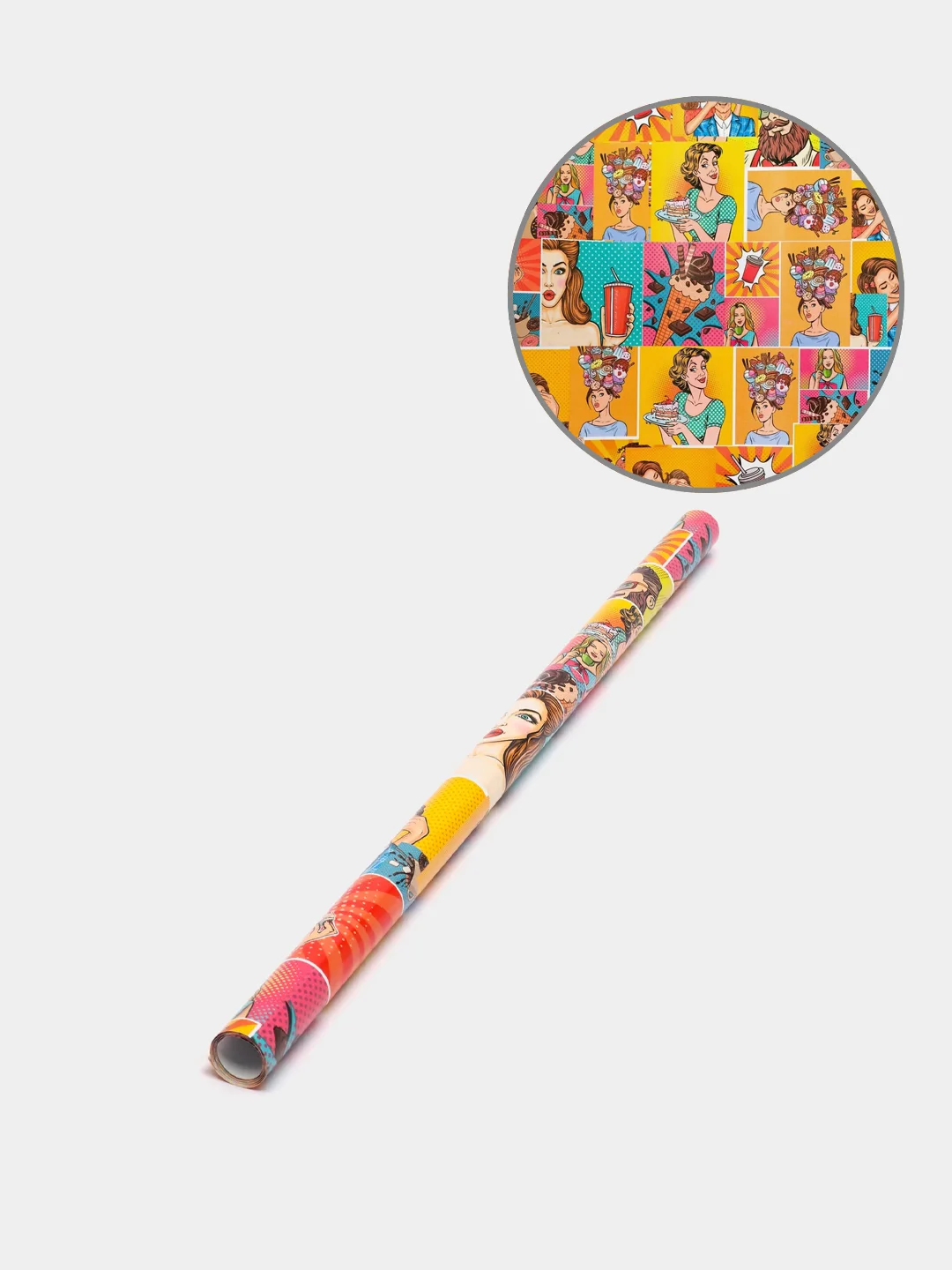 Желтый бумага глянцевая подарочная новогодняя "Pop-art"