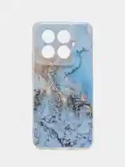 Голубой силиконовый чехол на Xiaomi 14 Pro (Сяоми 14 Про), прозрачный, с рисунком, защита камеры