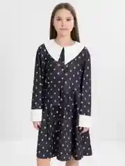 Черный платье для девочки "Уэнсдей", черное, с белым воротником