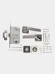Серый металлик ручка дверная VETTORE 06.081 SN/CP с фиксатором и межкомнатным механизмом, Сатин/Хром