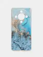 Голубой силиконовый чехол на Honor X9B (Хонор X9B), прозрачный, с рисунком, защита камеры