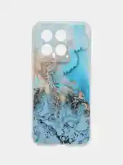 Голубой силиконовый чехол на Xiaomi 14 / Сяоми 14 прозрачный, с рисунком, защита камеры