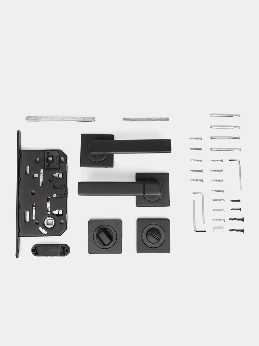 Черный ручка дверная Vettore R06.081 MBP с фиксатором и межкомнатным механизмом, черный матовый
