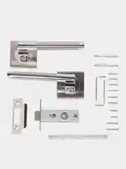 Серый металлик комплект для межкомнатной двери: ручка дверная VETTORE R06.031 SN/CP и защелка, Сатин/Хром
