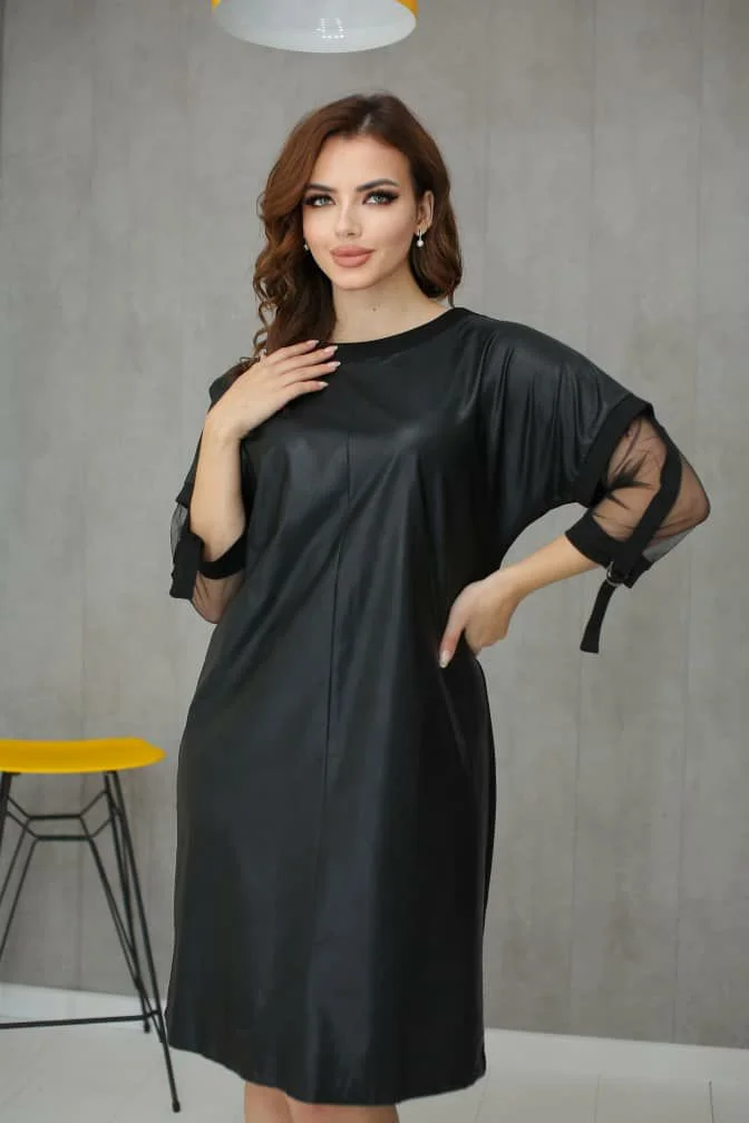 Хром платье женское, комбинированное из экокожи, размеры 50-56