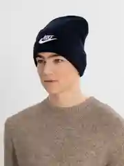 Синий шапка мужская двухслойная трикотажная с нашивкой Найк (Nike)