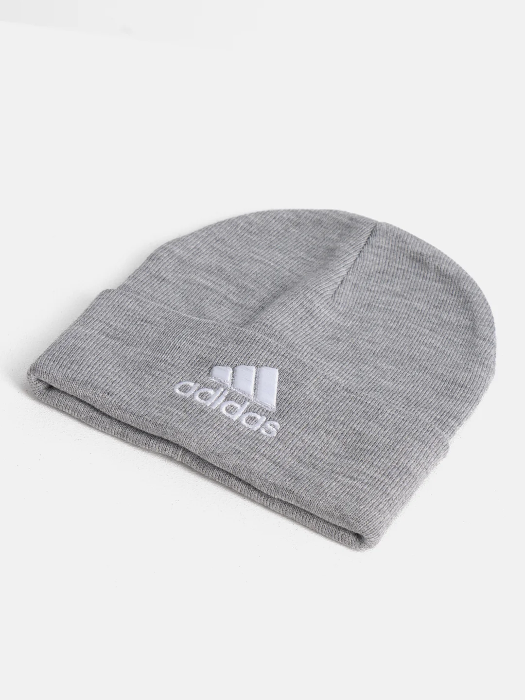 Серый металлик шапка мужская двухслойная трикотажная с нашивкой Адидас (Adidas)