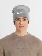 Серый металлик шапка мужская двухслойная трикотажная с нашивкой Найк (Nike)