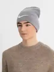 Серый металлик шапка мужская двухслойная трикотажная с нашивкой Найк (Nike)