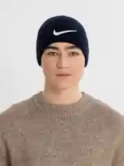 Темно-синий шапки мужские мягкие с нашивкой из шерсти