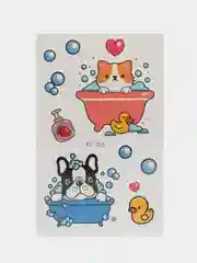 Розовый временная переводная татуировка с котиками и корги 12х7,5 см