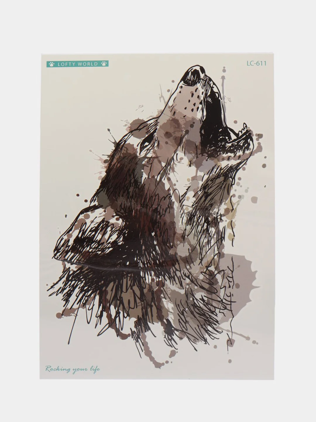 Оливковый временные татуировки "Волк, лиса, тигр,пантера", 21*15 см