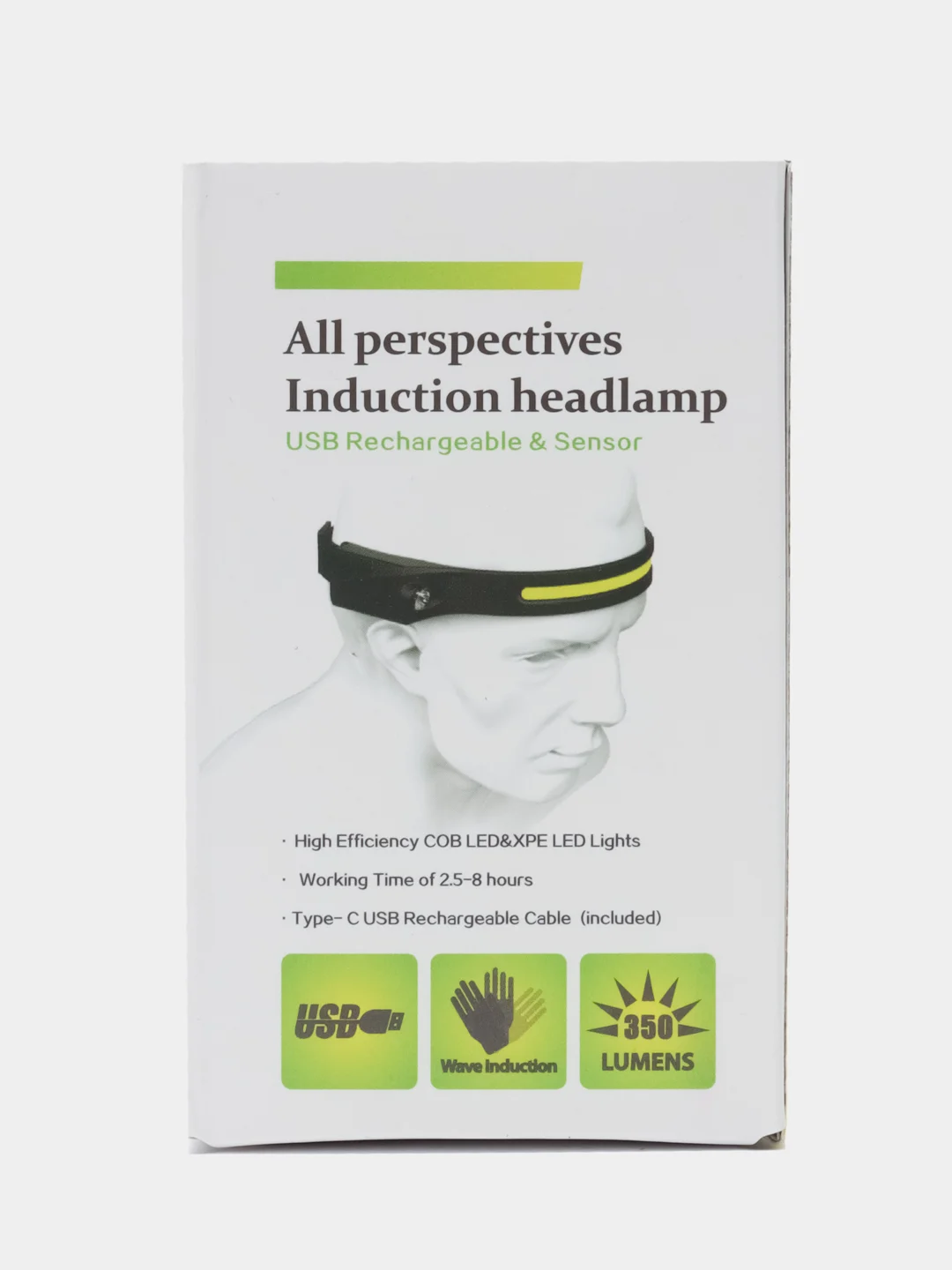 Фонарь налобный, аккумуляторный светодиодный LED, с сенсорным датчиком, 5 режимов