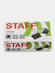 Зажимы для бумаг STAFF EVERYDAY, КОМПЛЕКТ 12 шт., 25 мм, на 100 листов, черные