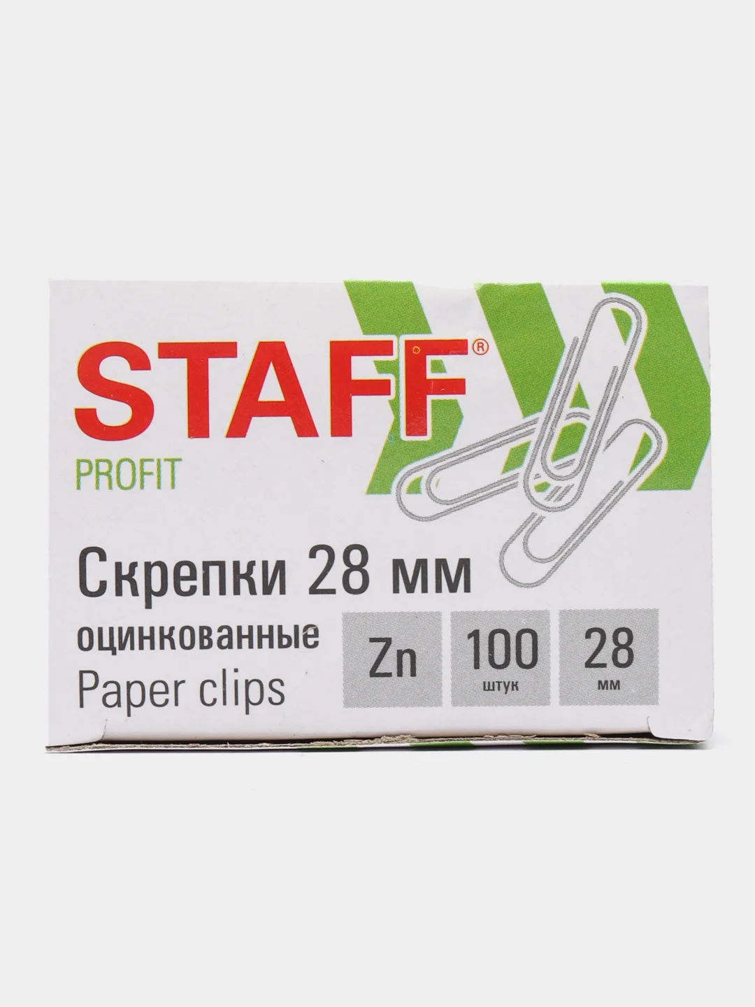 Скрепки STAFF, 28 мм, оцинкованные, 100 шт