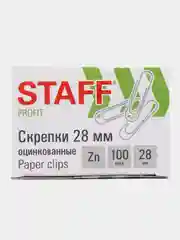 Скрепки STAFF, 28 мм, оцинкованные, 100 шт