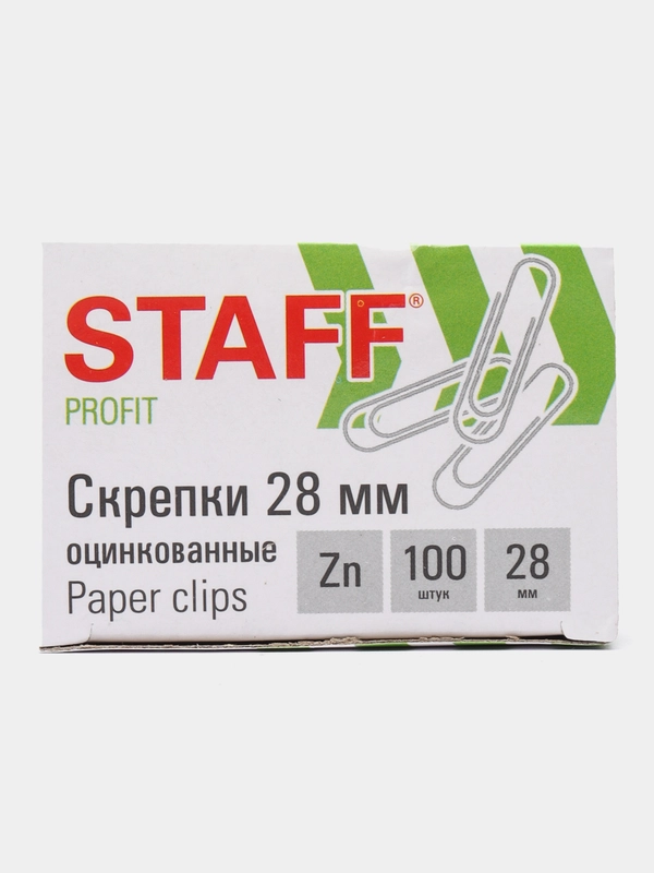 Скрепки STAFF, 28 мм, оцинкованные, 100 шт