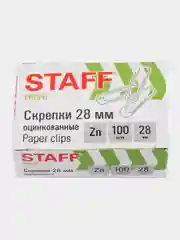 Скрепки STAFF, 28 мм, оцинкованные, 100 шт