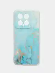 Светло-синий силиконовый чехол на Xiaomi 14 / Сяоми 14 прозрачный, с рисунком, защита камеры