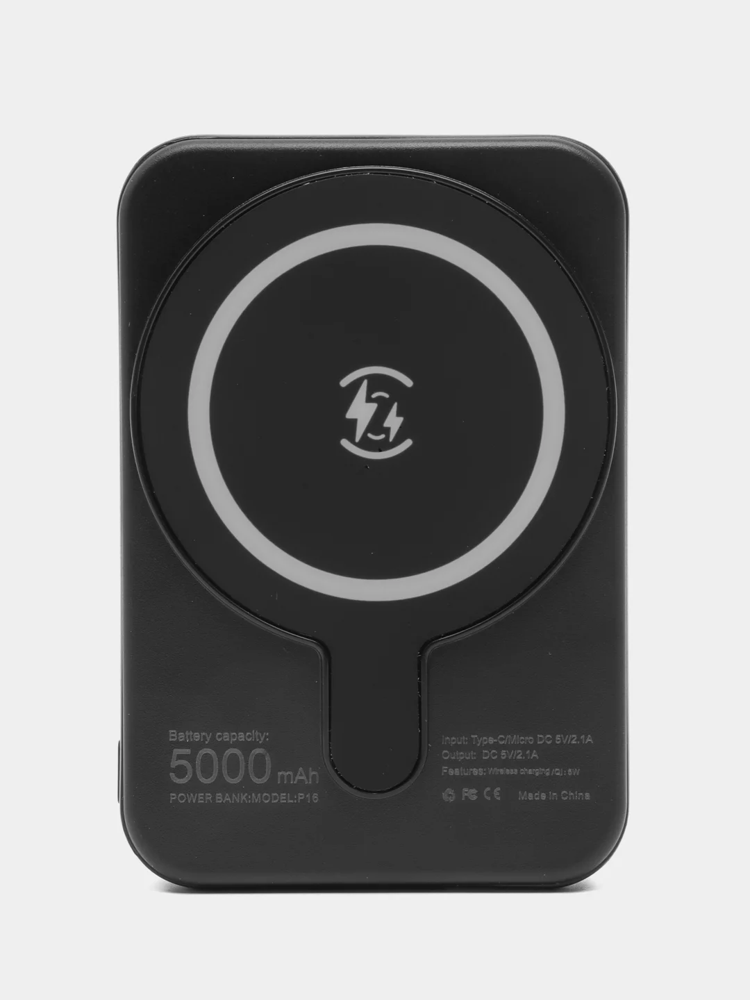 Черный power Bank беспроводная зарядка (Повербанк) Р16, 5000 mAh