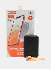 Черный power Bank беспроводная зарядка (Повербанк) Р16, 5000 mAh