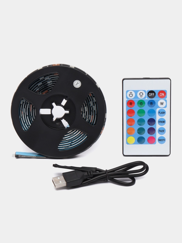 Светодиодная LED лента 5050 RGB 1 м/2 м/3 м/4 м/5 м, USB, IP65, с пультом управления