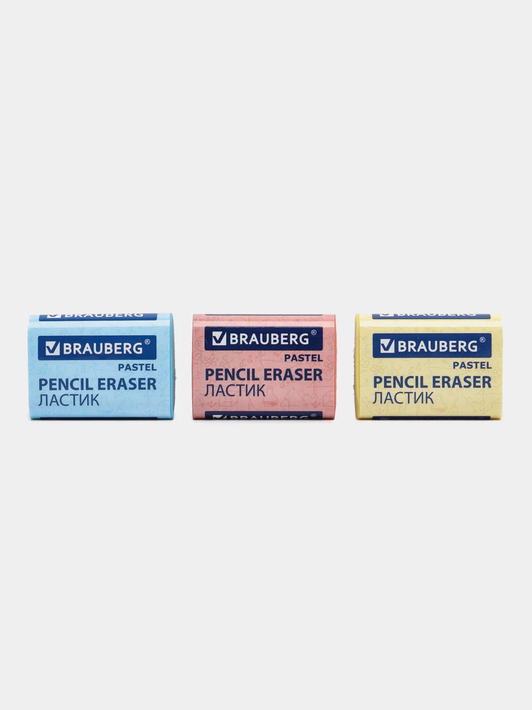 Ластики BRAUBERG PASTEL MAXI НАБОР 3 штуки, размер ластика 44х32х13 мм, упаковка блистер