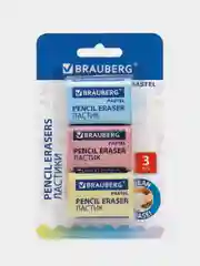 Ластики BRAUBERG PASTEL MAXI НАБОР 3 штуки, размер ластика 44х32х13 мм, упаковка блистер