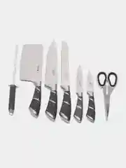 Тёмно-серый набор кухонных ножей 8+ подставка