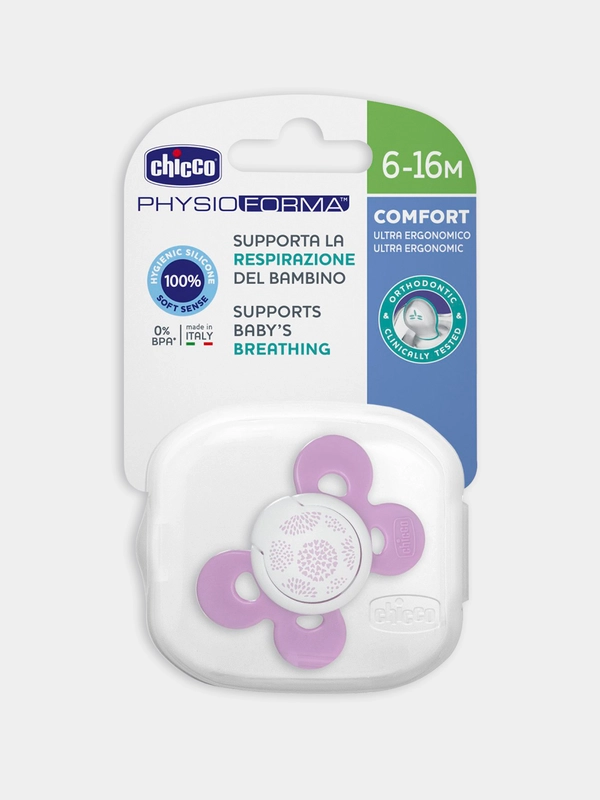 CHICCO Пустышка Physio Comfort,1шт.,6-16мес.,силикон,"Одуванчики" розовые