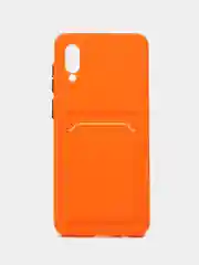 Оранжевый чехол для Samsung Galaxy A02 (Самсунг Галакси А02), с карманом для карт