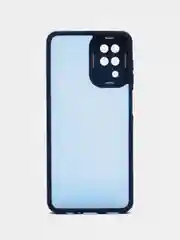 Синий чехол матовый для Samsung Galaxy A12, пластиковый, полупрозрачный, с глянцевой рамкой