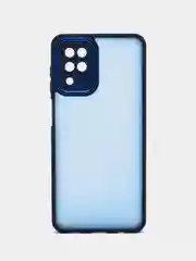 Синий чехол матовый для Samsung Galaxy A12, пластиковый, полупрозрачный, с глянцевой рамкой